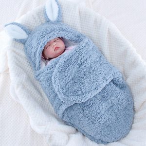 Thickened Fleece Lined Solid Baby Sleeping Bag For Winter, 1pc Blue