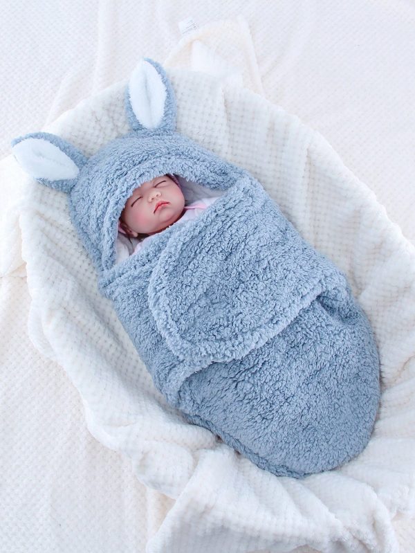 Thickened Fleece Lined Solid Baby Sleeping Bag For Winter, 1pc Blue