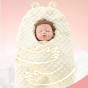 cottgoods 1pc Beige Soft Warm Plus Fleece Thick Hooded Baby Swaddle, Cozy Anti-Kick Plush Infant Sleep Bag With 3D Ear Design, Suitable For Autumn And Winter Beige