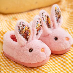 Cute Cartoon Rabbit Furry Slip On House Shoes For Baby Girls, Comfortable Non Slip Soft Bottom Walking Shoes For Indoor, Autumn And Winter