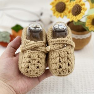 Handmade Crochet Booties for Infants and Toddlers - Cute Solid Color, All-Season, Slip-On Fabric Slippers for Daily & Casual Wear, Soft Cozy Indoor Walking Shoes with Button Detail