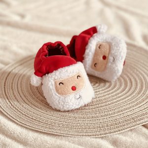 Casual Cute Cartoon Santa Baby Slippers, Soft Sole Warm Infant Shoes, Fabric Upper Indoor Booties for Boys Girls, Slip-On Toddler Walking Shoes for Party Wedding Street - myggpp